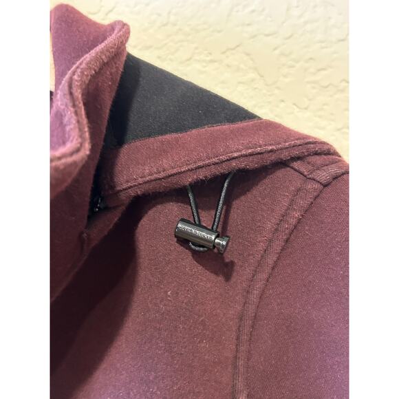Andrew Marc Thick Fleece Jacket Size S Full Zip Removable Hood Wine Red Stretch - Picture 4 of 12